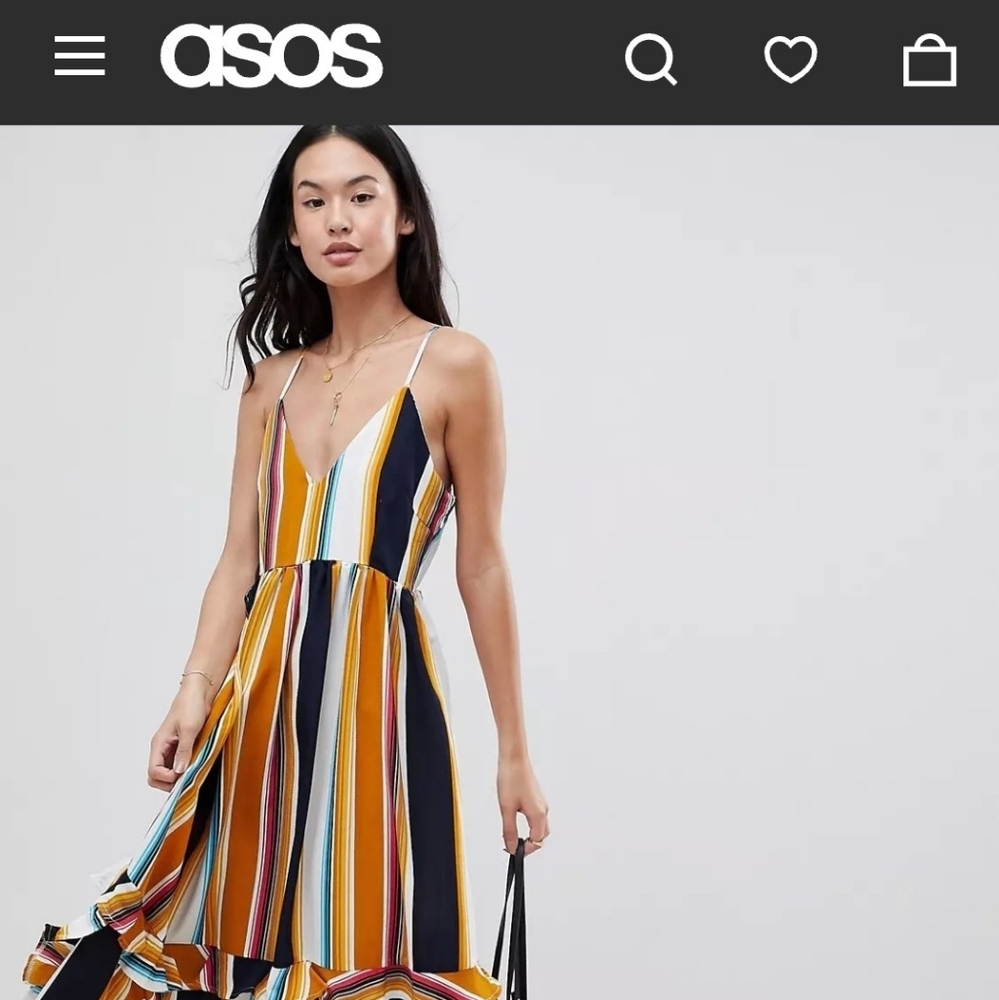 Boohoo Lace Up Back Stripe Ruffle Maxi Dress